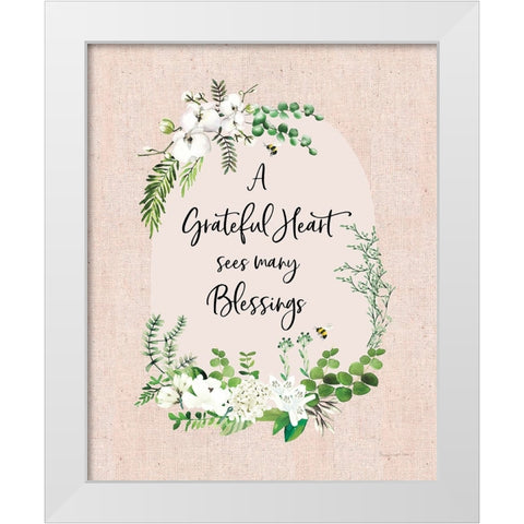Gratitude Flowers I Linen Greenery White Modern Wood Framed Art Print by Charro, Mercedes Lopez
