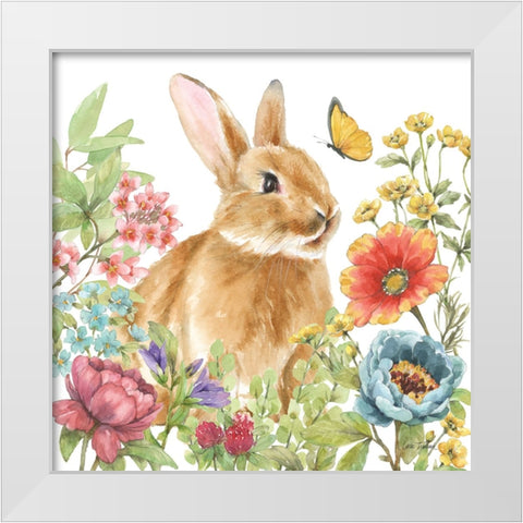 Garden Bunnies V White Modern Wood Framed Art Print by Trimbach, Leslie
