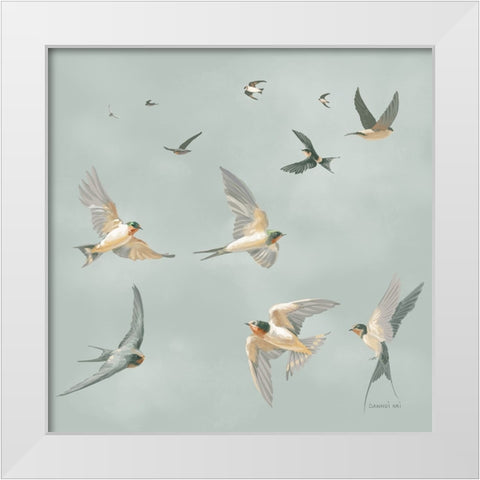 Swifts White Modern Wood Framed Art Print by Nai, Danhui