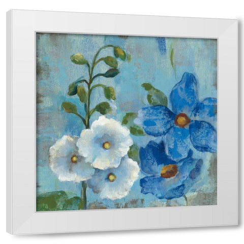Hollyhocks and Blue Flowers I White Modern Wood Framed Art Print by Vassileva, Silvia