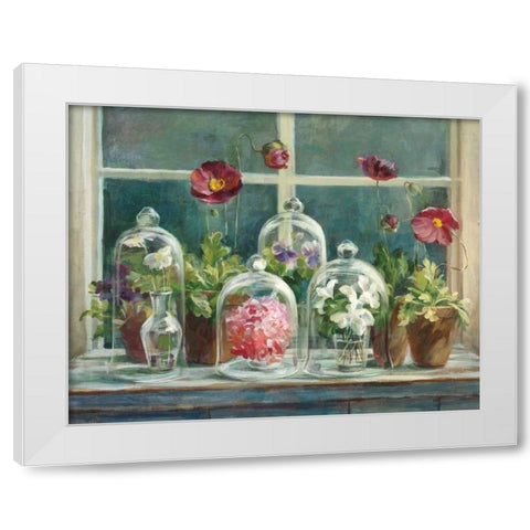 Purple Poppies Windowsill Crop White Modern Wood Framed Art Print by Nai, Danhui