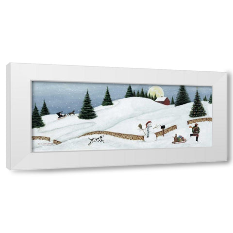 Christmas Valley Snowman White Modern Wood Framed Art Print by Brown, David Carter