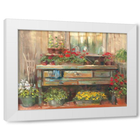 Gardners Table White Modern Wood Framed Art Print by Rowan, Carol