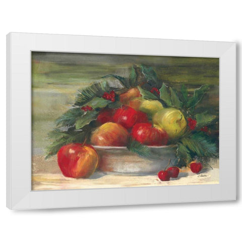 Apples and Holly White Modern Wood Framed Art Print by Rowan, Carol