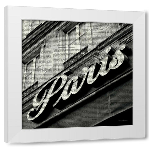 Newsprint Paris White Modern Wood Framed Art Print by Olivier, Marc