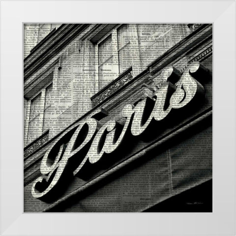 Newsprint Paris White Modern Wood Framed Art Print by Olivier, Marc