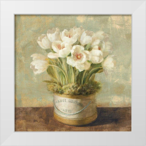 Hatbox Tulips - Wag White Modern Wood Framed Art Print by Nai, Danhui