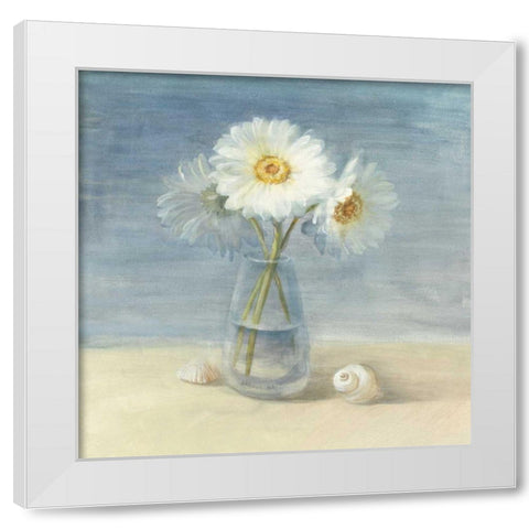 Daisies and Shells - Wag White Modern Wood Framed Art Print by Nai, Danhui