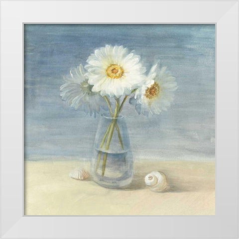 Daisies and Shells - Wag White Modern Wood Framed Art Print by Nai, Danhui