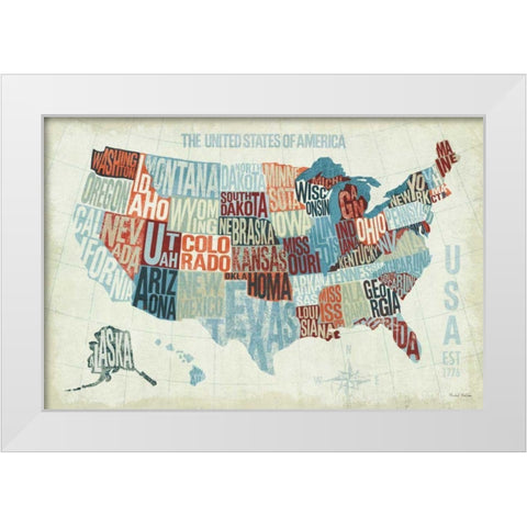 USA Modern Blue White Modern Wood Framed Art Print by Mullan, Michael