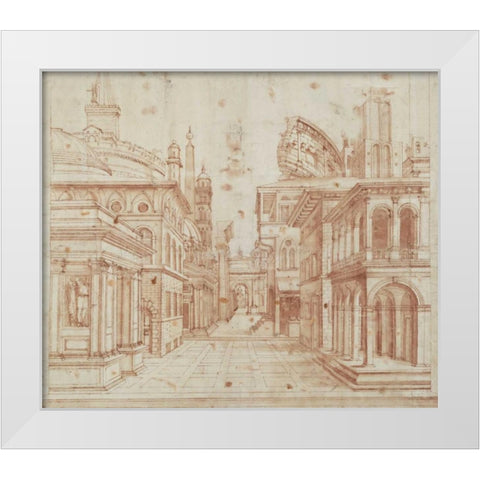 Roman Perspective White Modern Wood Framed Art Print by Peruzzi, Baldassare