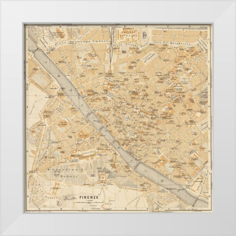 Mapa di Firenze 1896 White Modern Wood Framed Art Print by Fiore, Lorenzo