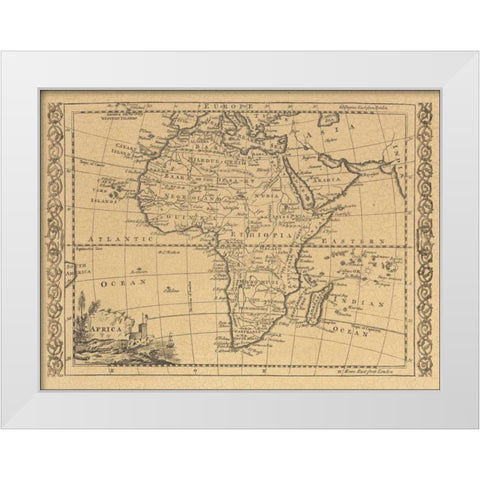 Africa 1800 White Modern Wood Framed Art Print by World Map
