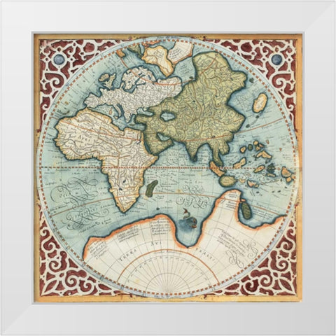 Terra Major II White Modern Wood Framed Art Print by Mercator, Gerardus