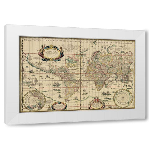 Explorers World 1630 Blau White Modern Wood Framed Art Print by Jansz, Willem