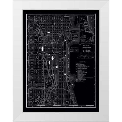 Chicago 1895 White Modern Wood Framed Art Print by Vintage Map, 1895
