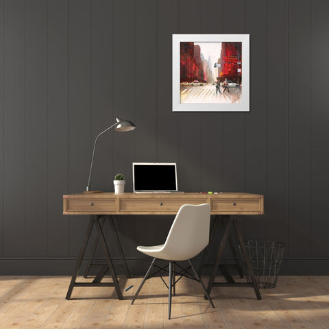 Red Fusion IV White Modern Wood Framed Art Print by Luc
