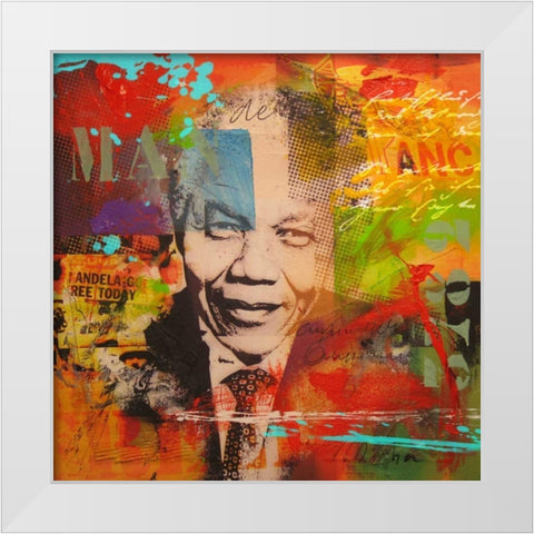Mandela White Modern Wood Framed Art Print by Baker, Micha
