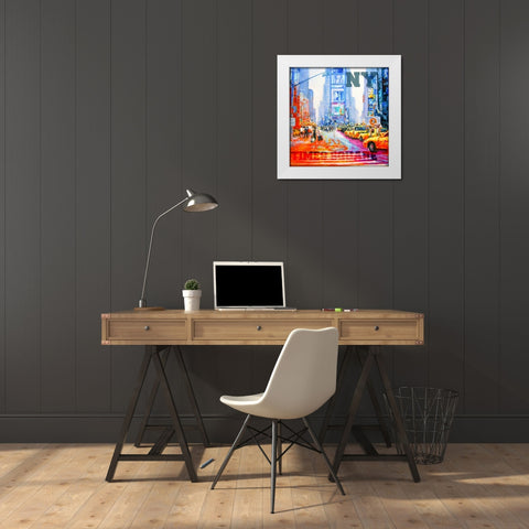 NY  Times Square White Modern Wood Framed Art Print by Luc