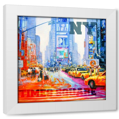 NY  Times Square White Modern Wood Framed Art Print by Luc