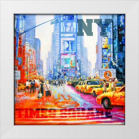 NY  Times Square White Modern Wood Framed Art Print by Luc