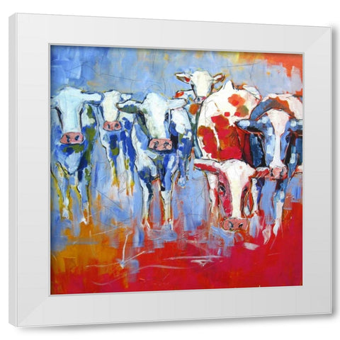 Cows White Modern Wood Framed Art Print by Luc