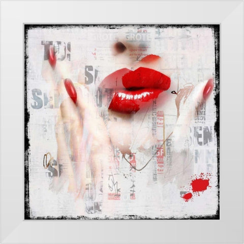 Red Lips White Modern Wood Framed Art Print by Baker, Micha