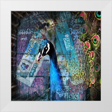 Peacock White Modern Wood Framed Art Print by de Haas, Mascha