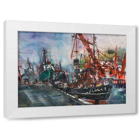 Hamburg Harbour White Modern Wood Framed Art Print by Mattern, Andreas