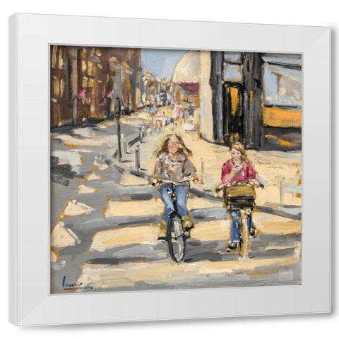 Kids on bikes White Modern Wood Framed Art Print by Laceur, Nicole
