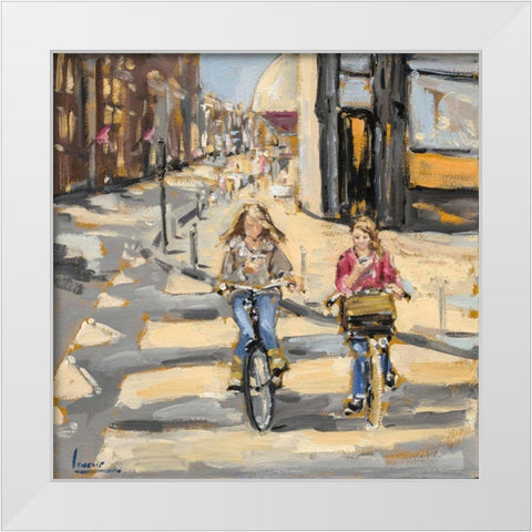 Kids on bikes White Modern Wood Framed Art Print by Laceur, Nicole