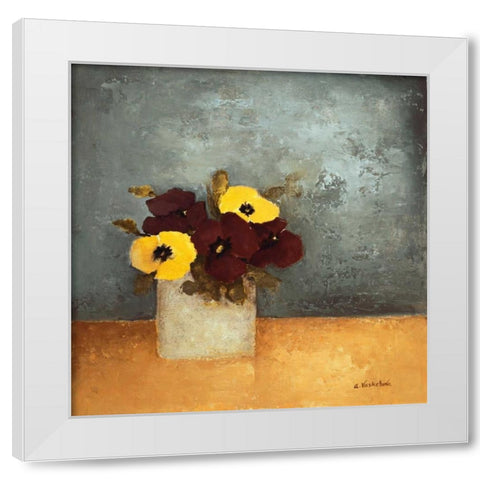 Pansies I White Modern Wood Framed Art Print by Vaskebova, Anouska