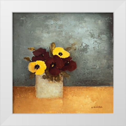 Pansies I White Modern Wood Framed Art Print by Vaskebova, Anouska