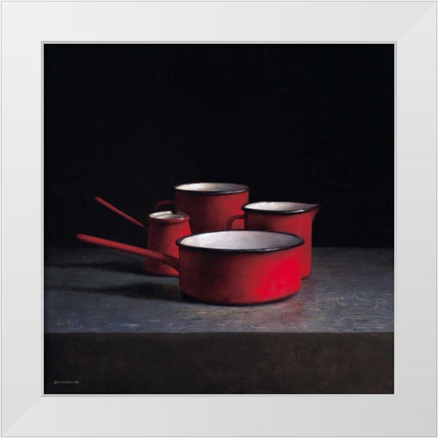 Pots and pans I White Modern Wood Framed Art Print by van Riswick, Jos