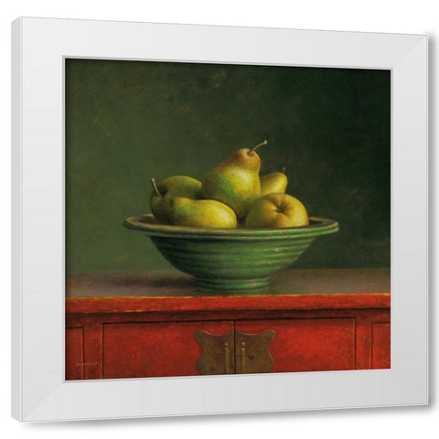 Pears White Modern Wood Framed Art Print by van Riswick, Jos