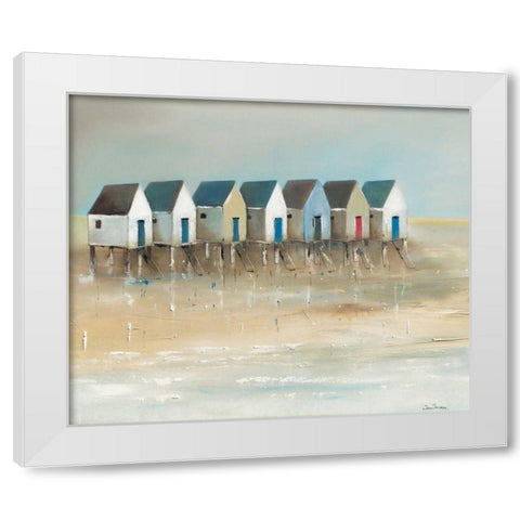 Beach cabins I White Modern Wood Framed Art Print by Jauneau, Jean