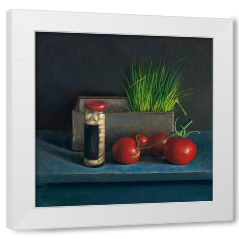 Still Live with Tomato White Modern Wood Framed Art Print by van Riswick, Jos