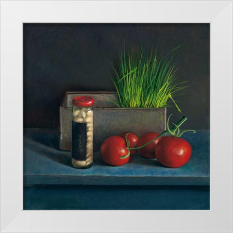 Still Live with Tomato White Modern Wood Framed Art Print by van Riswick, Jos