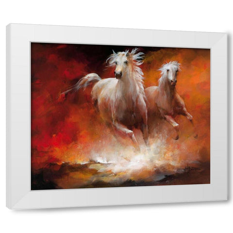 Wild Horses II White Modern Wood Framed Art Print by Haenraets, Willem