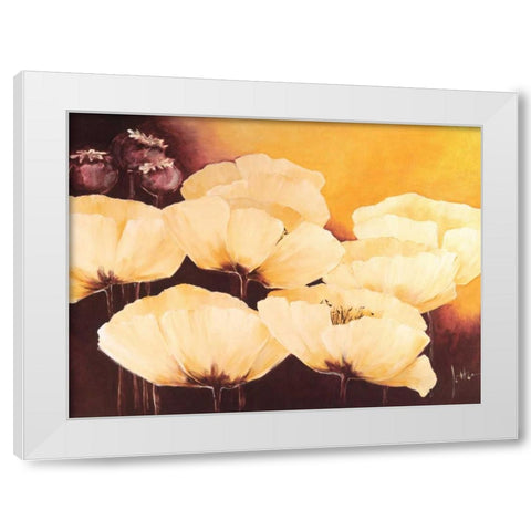 Yellow Poppies I White Modern Wood Framed Art Print by Roseboom, Jettie
