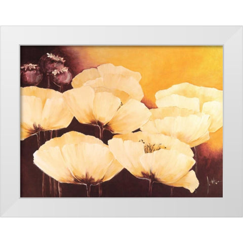 Yellow Poppies I White Modern Wood Framed Art Print by Roseboom, Jettie
