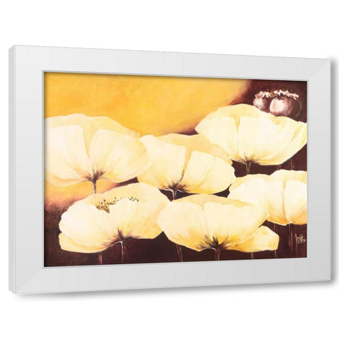 Yellow Poppies II White Modern Wood Framed Art Print by Roseboom, Jettie