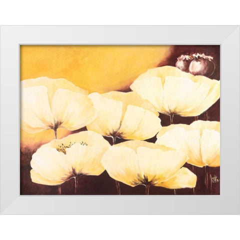 Yellow Poppies II White Modern Wood Framed Art Print by Roseboom, Jettie