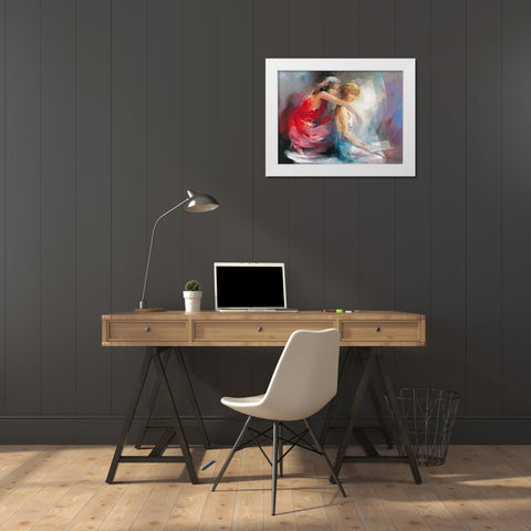 Two Girl friends II White Modern Wood Framed Art Print by Haenraets, Willem