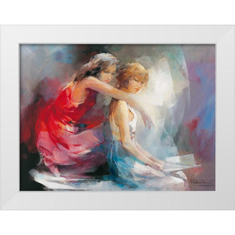 Two Girl friends II White Modern Wood Framed Art Print by Haenraets, Willem
