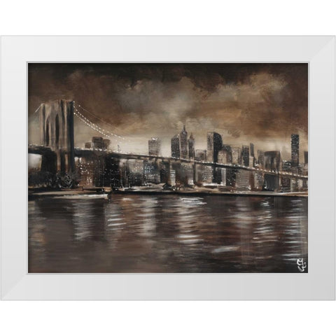 NY Brooklyn Bridge White Modern Wood Framed Art Print by Volynets, Yuliya