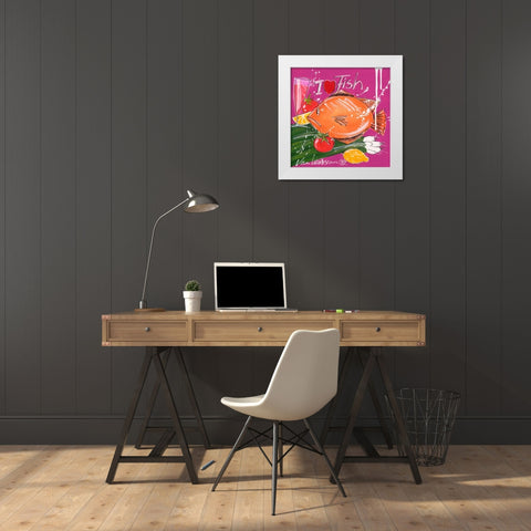 I love fish White Modern Wood Framed Art Print by van Leersum, El