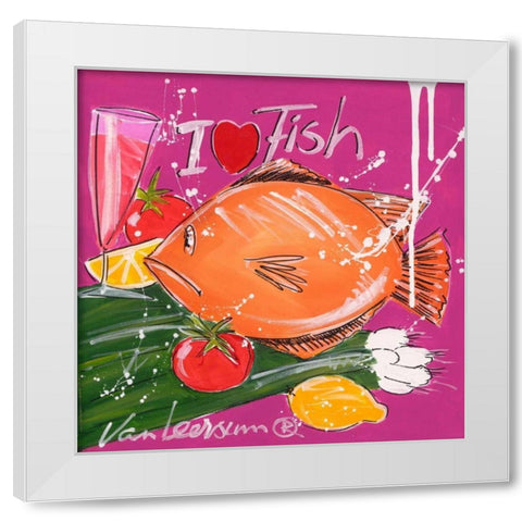 I love fish White Modern Wood Framed Art Print by van Leersum, El