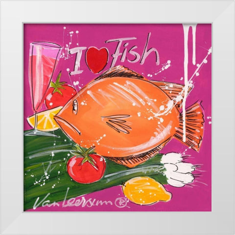 I love fish White Modern Wood Framed Art Print by van Leersum, El