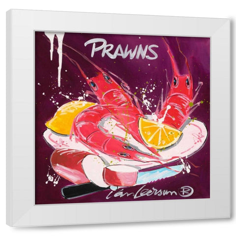 Prawns White Modern Wood Framed Art Print by van Leersum, El